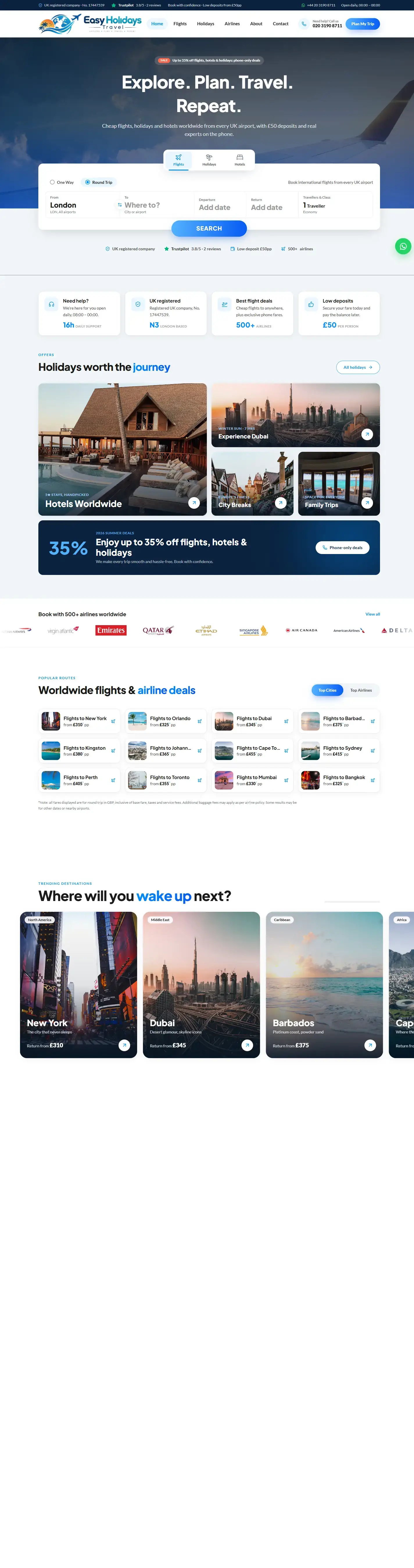 Easy Holidays Travel — full desktop page