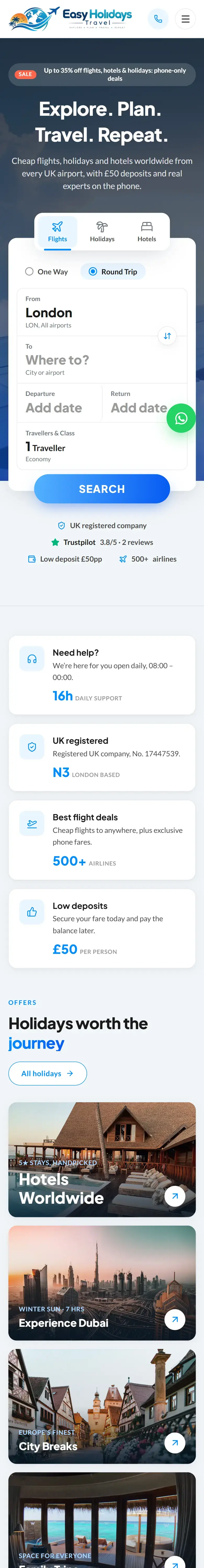 Easy Holidays Travel — mobile view