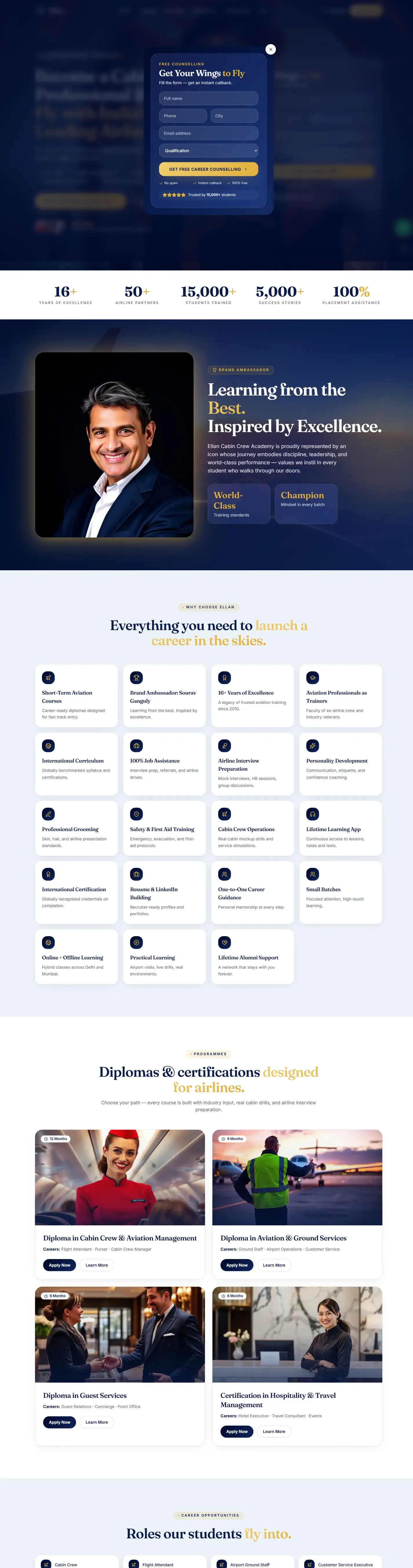 Ellan Cabin Crew Academy — full desktop page