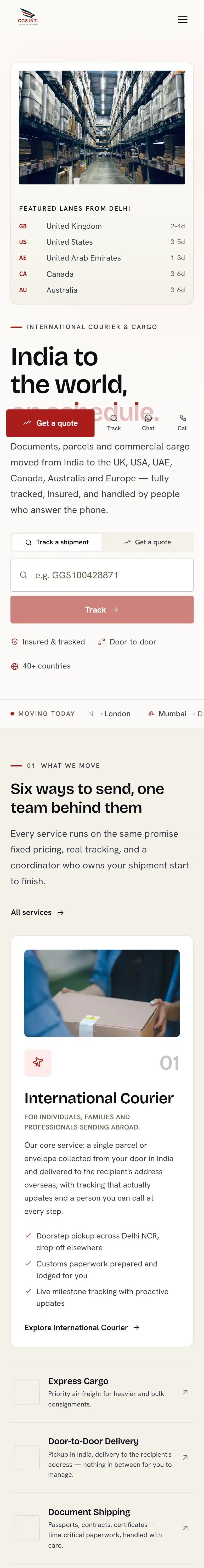 GGS Intl Express — mobile view