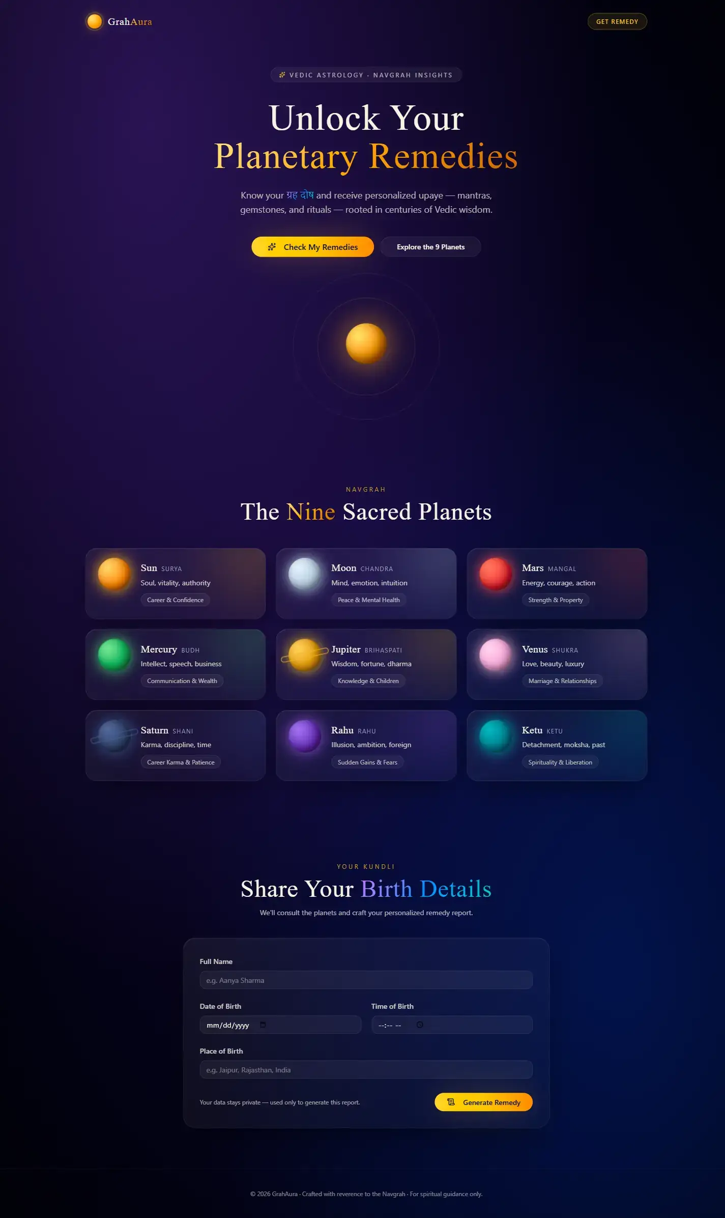 GrahAura — full desktop page