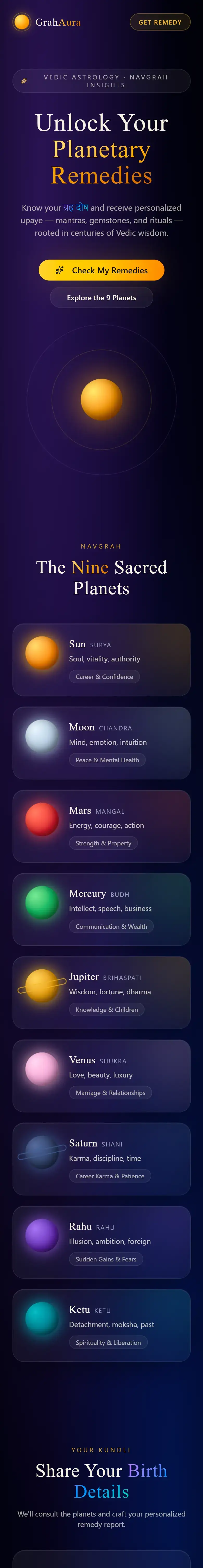 GrahAura — mobile view