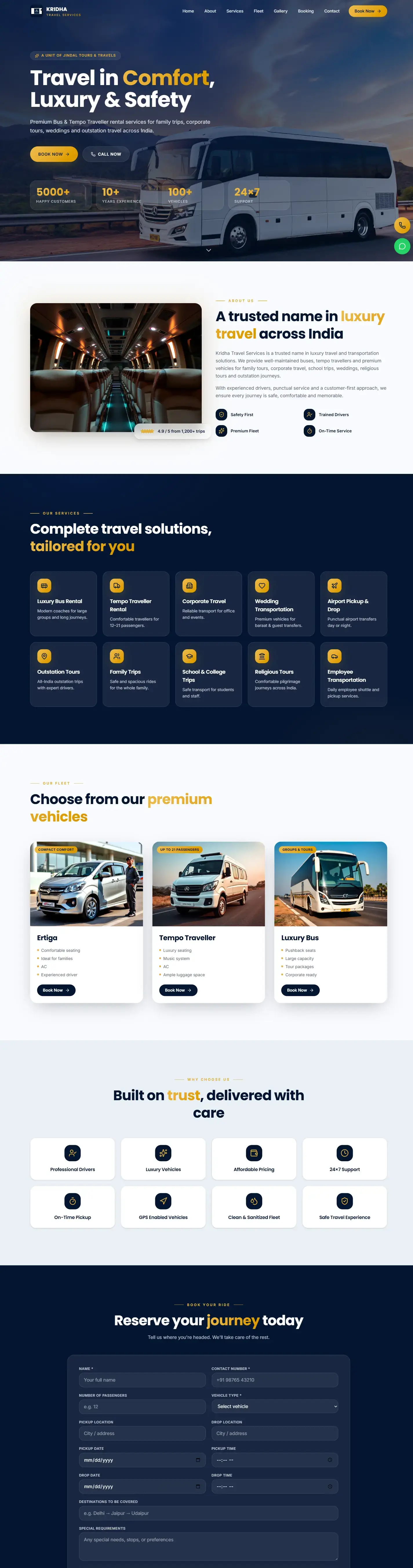 Kridha Travel Services — full desktop page
