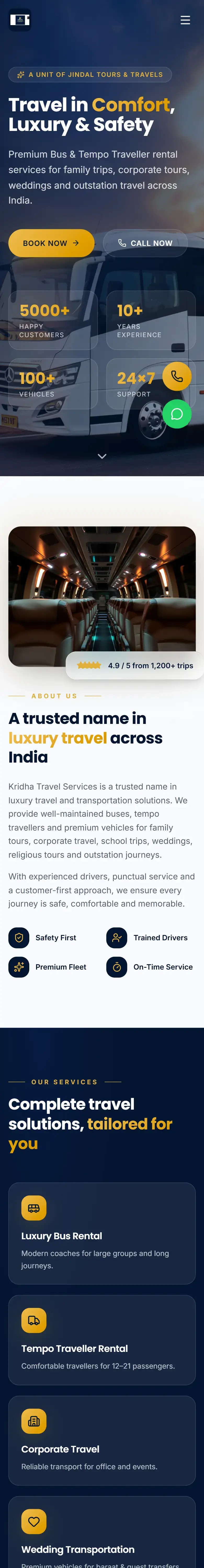 Kridha Travel Services — mobile view