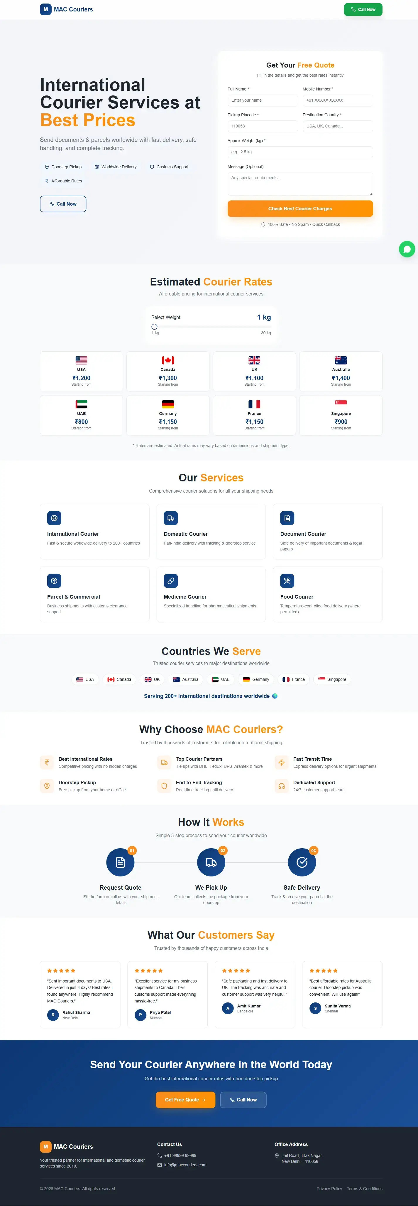 MAC Couriers — full desktop page