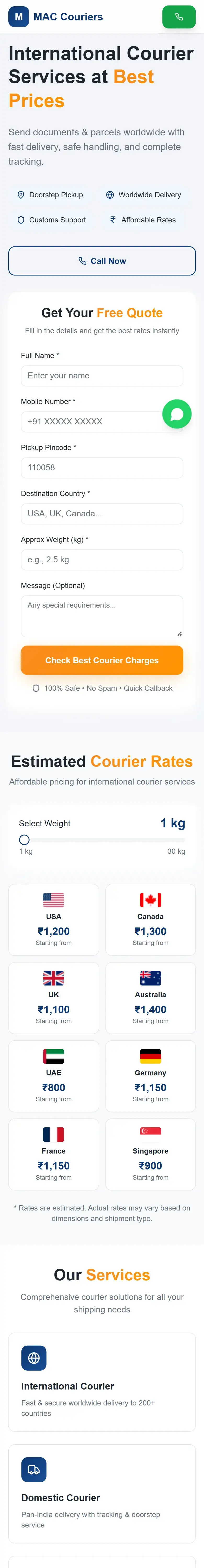 MAC Couriers — mobile view