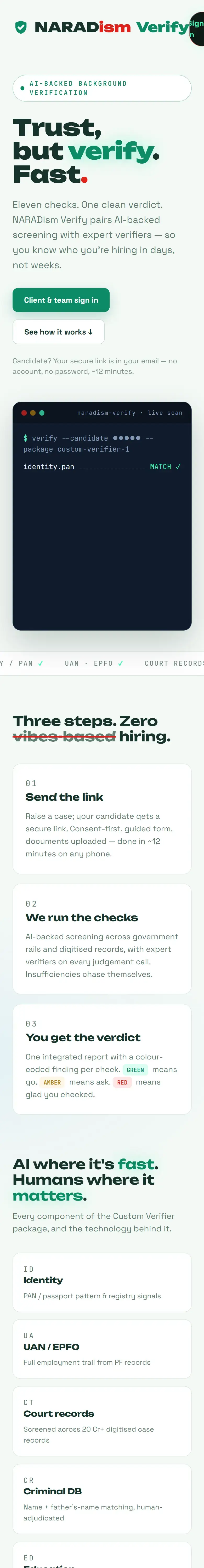 Naradism Verify — mobile view