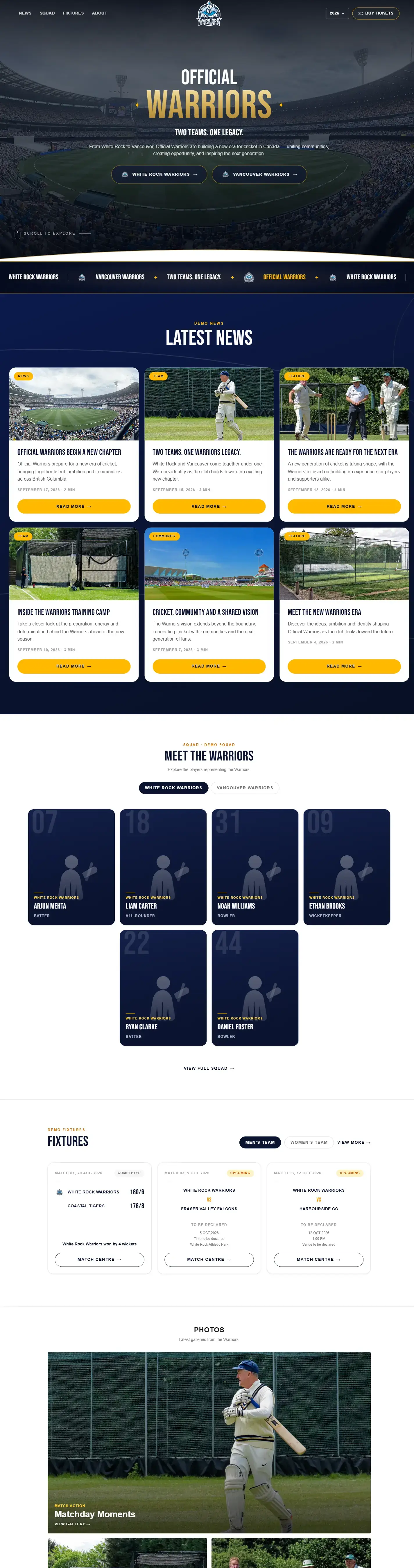 Official Warriors — full desktop page
