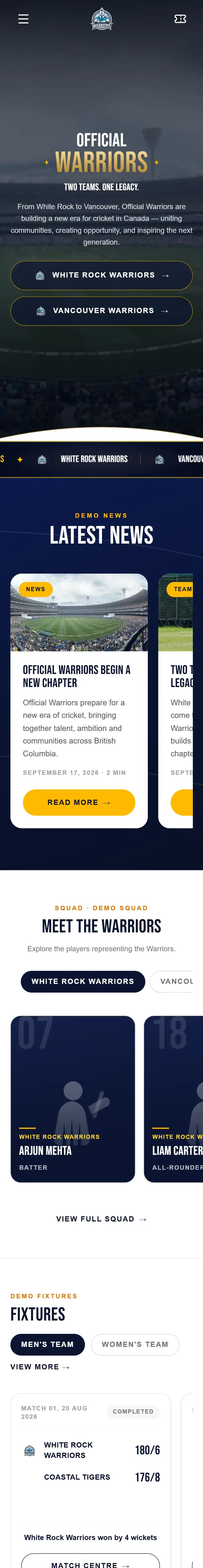 Official Warriors — mobile view