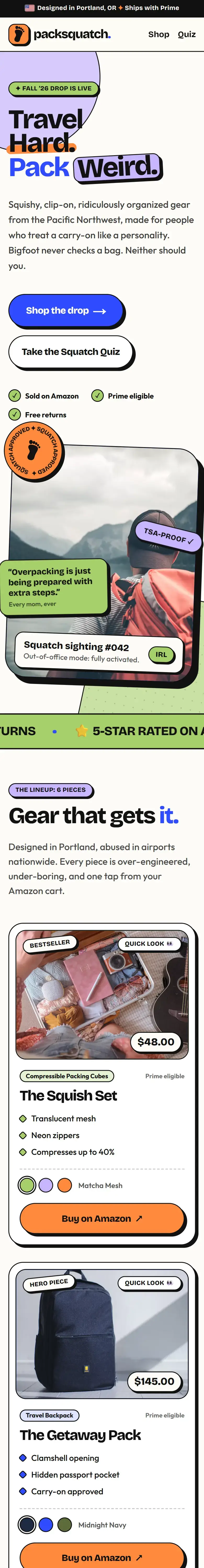 Packsquatch — mobile view