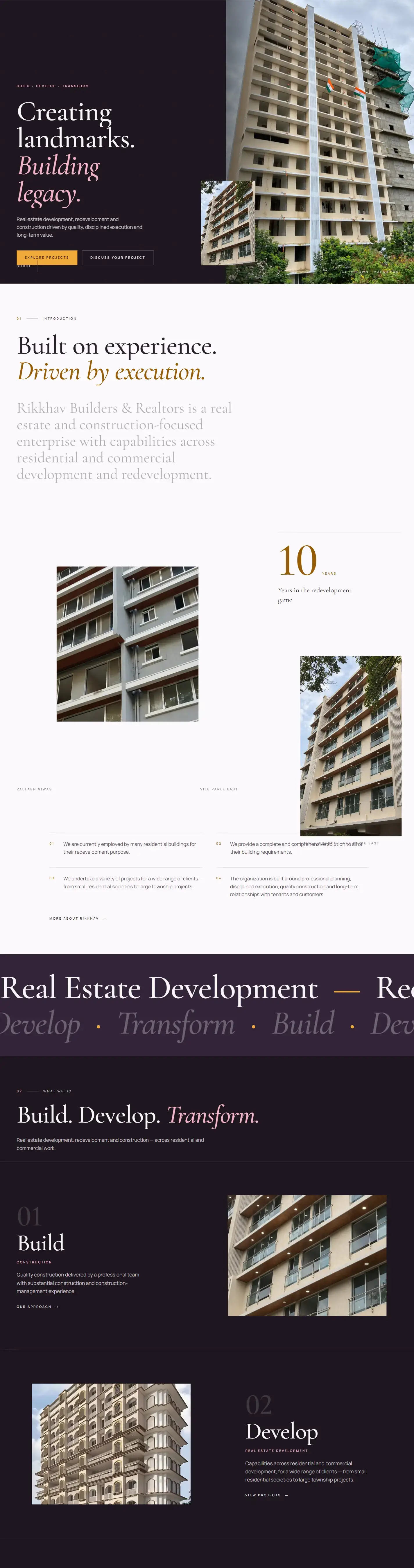 Rikkhav Builders & Realtors — full desktop page