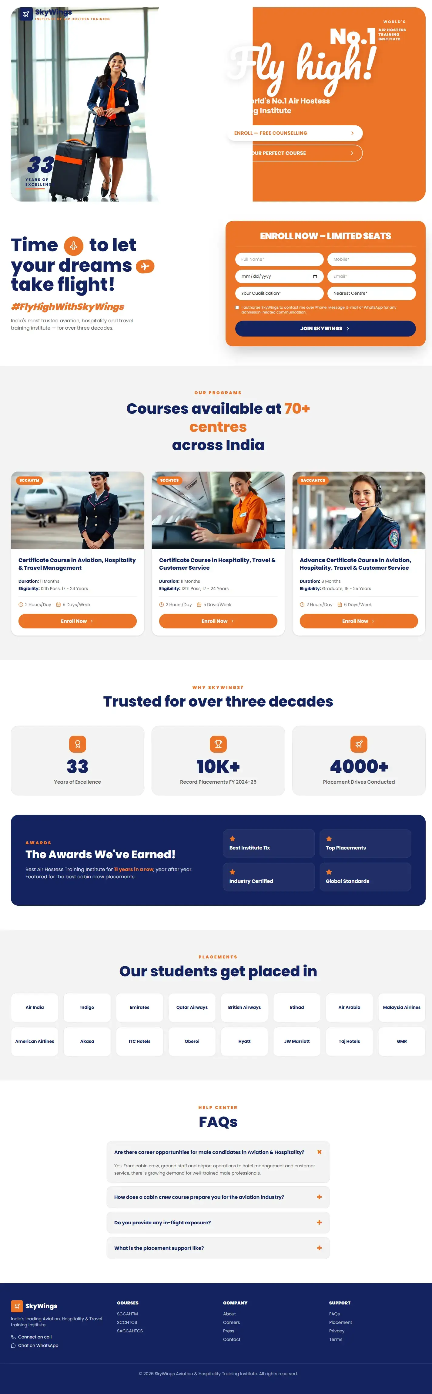 SkyWings Aviation Institute — full desktop page