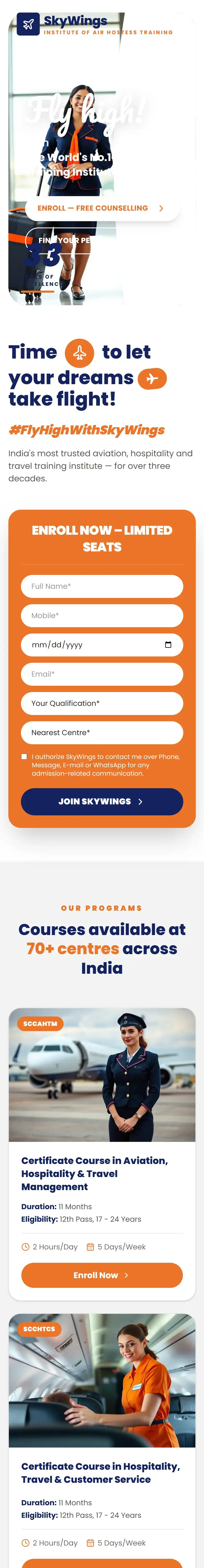 SkyWings Aviation Institute — mobile view