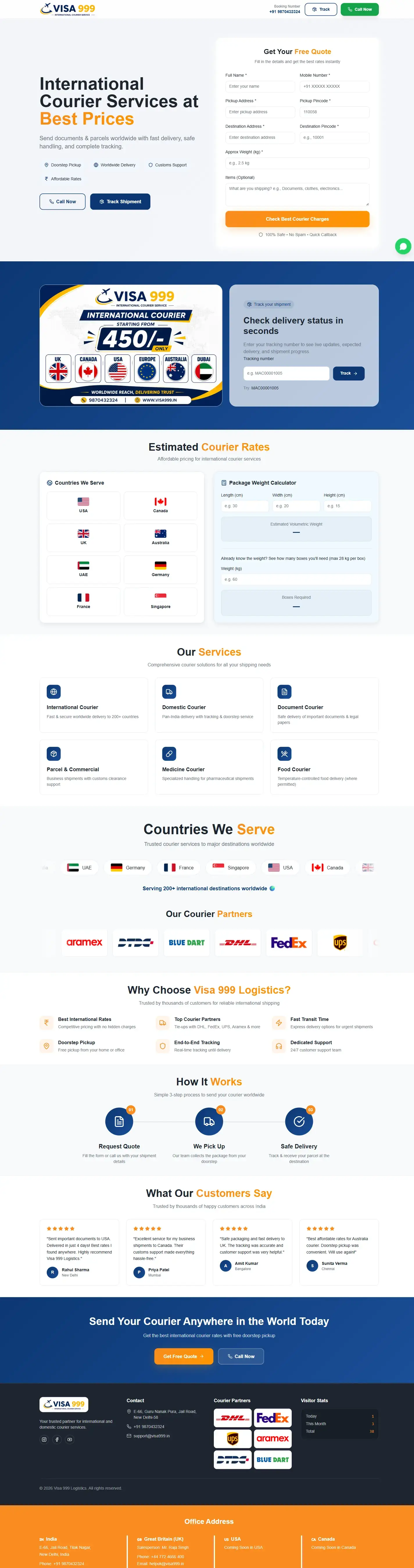 Visa 999 Logistics — full desktop page