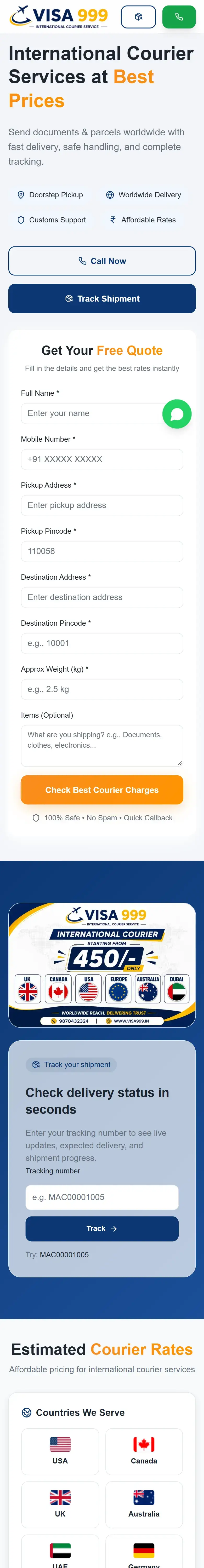 Visa 999 Logistics — mobile view